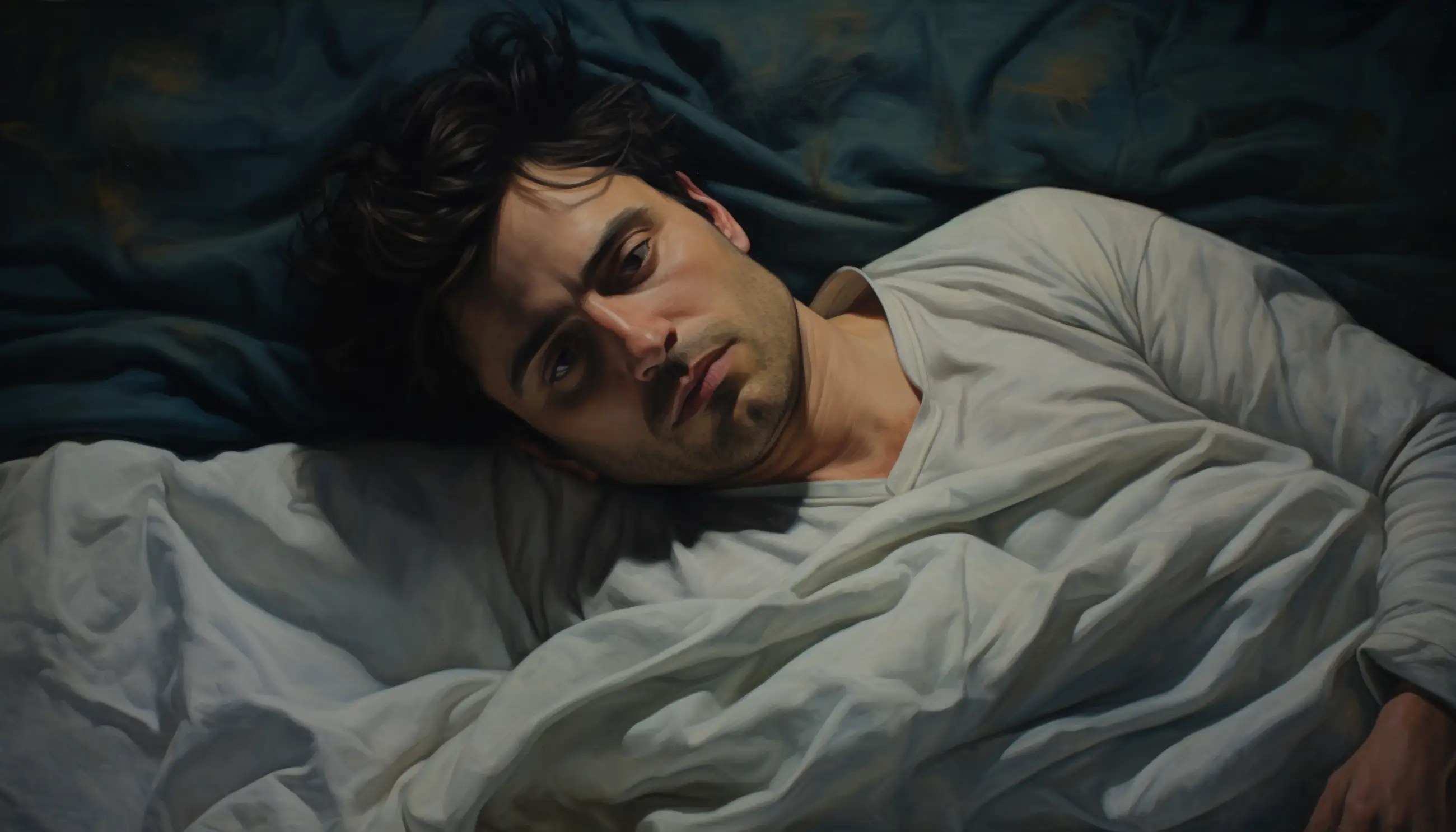 une peinture d'un homme allongé dans son lit