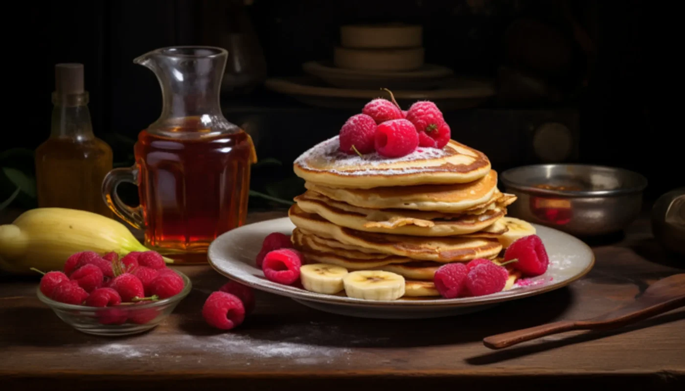 une pile de crêpes aux framboises et au sirop