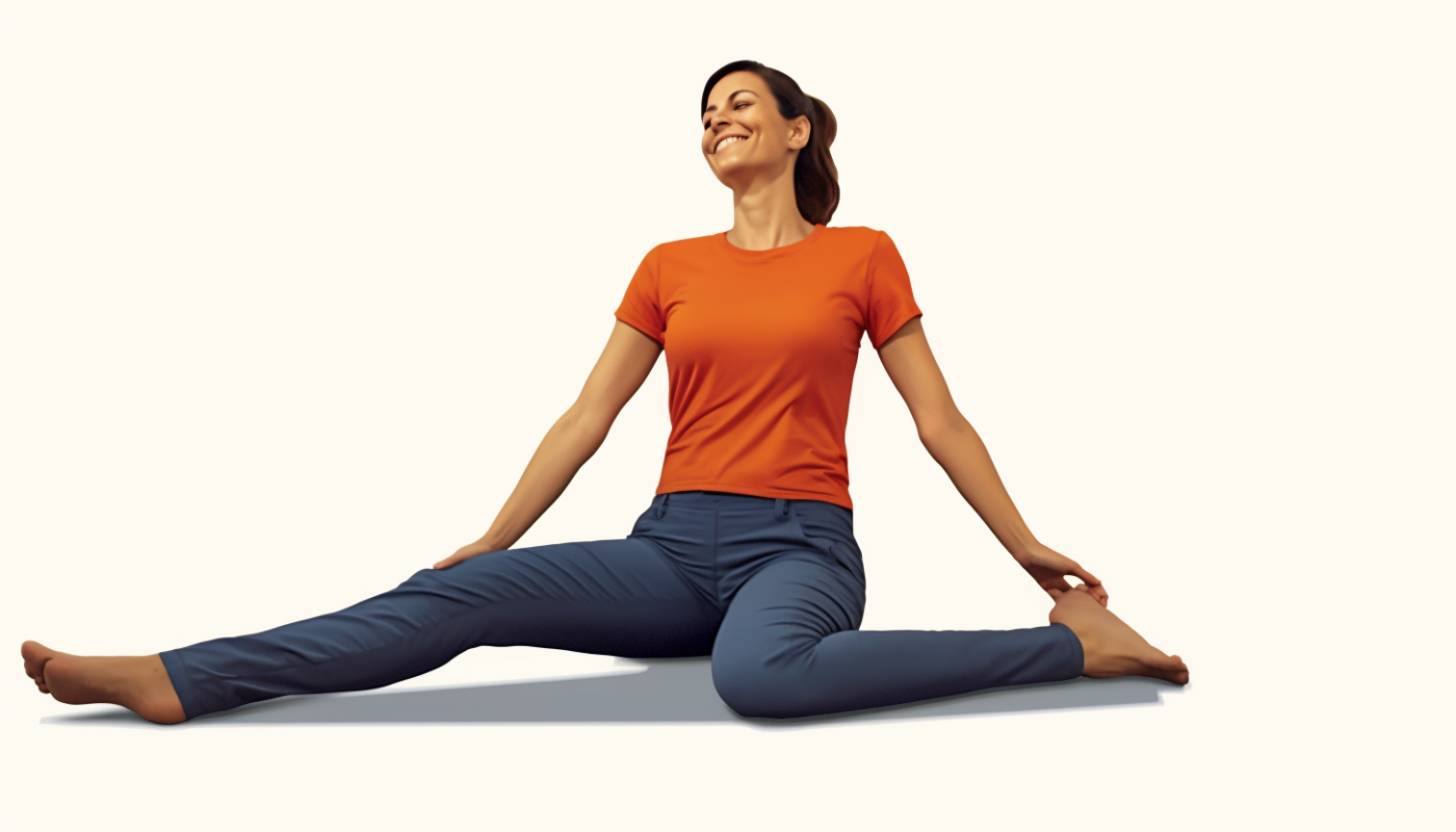 une femme est assise par terre et fait du yoga