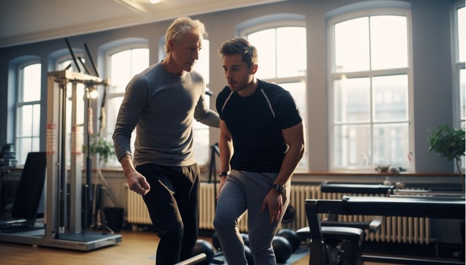 deux hommes dans une salle de sport se regardent