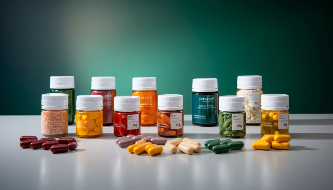 un groupe de pilules posées sur une table