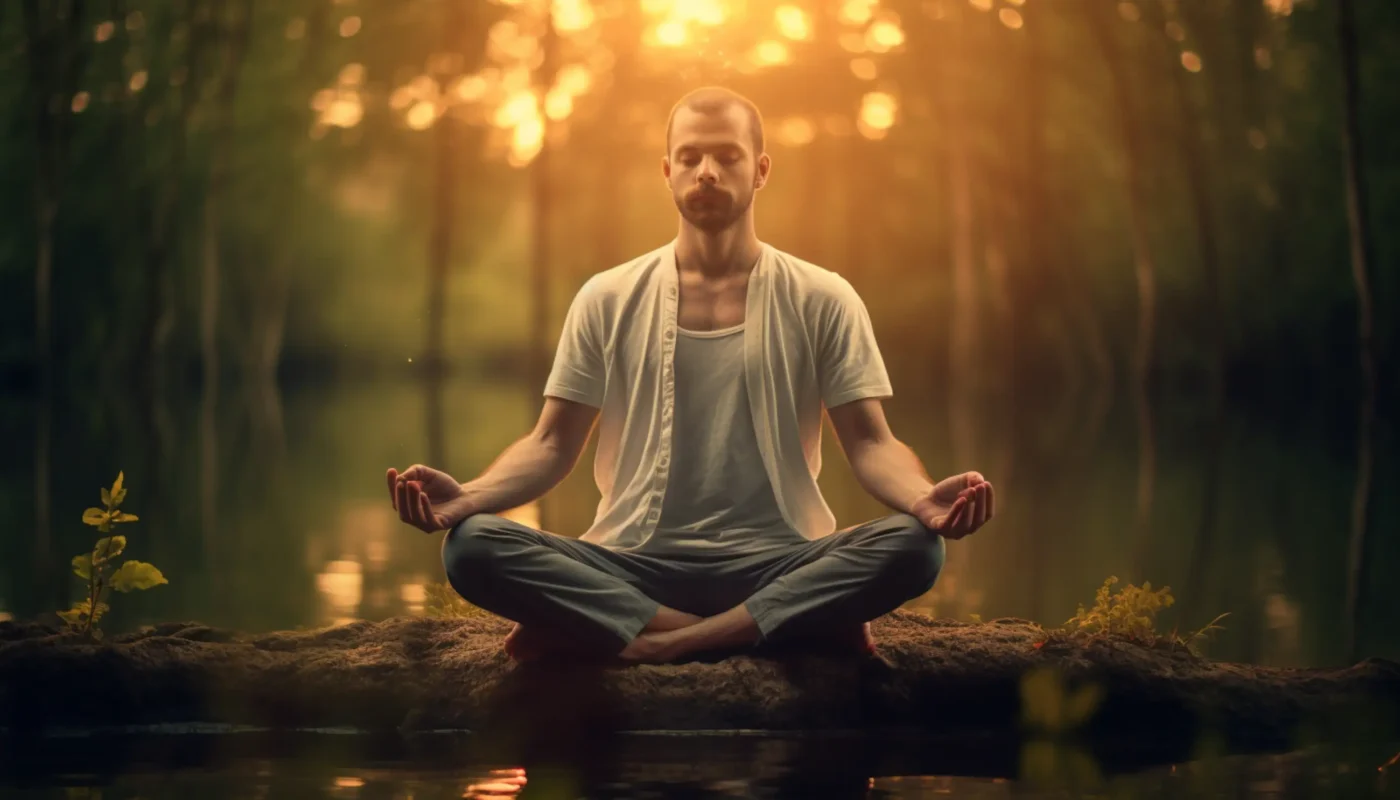 une femme assise dans une position de méditation entourée de bougies