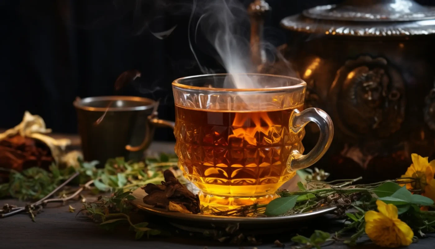 une tasse de thé avec de la vapeur qui s'en échappe